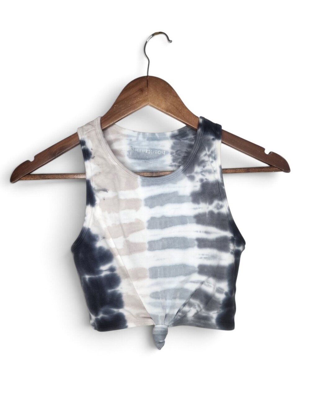 Electric & Rose Cropped Sleeveless Tie Dye Top in Gray and White Size S